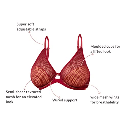 Image of NYKD Everyday Textured Lace Support Bra for Women Daily Use Non-Padded, Wired, Full Coverage Bra, NYB140