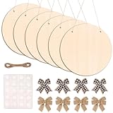 DIYDEC 6 Pack Wood Circles for Crafts 14 Inch Unfinished Wood Slices Blank Wooden Door Hanger Sign Round Wood Discs with Bows Twine Glue Point for DIY Crafts Painting Christmas Home Holiday Decor
