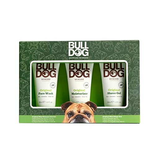 BULLDOG - Cuidado de la piel para hombres | Set de regalo Mini Trio | Gel de afeitar + crema hidratante + gel de lavado