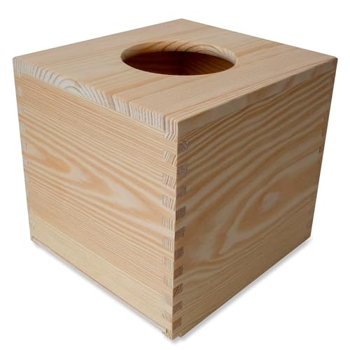 Wooden World – EIN quadratischer Taschentuchhalter aus Holz, der Sich von unten öffnen lässt und in Jede Inneneinrichtung passt – unbemalt