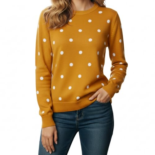Grewear Women's Polka Dot Crewneck Sweater, Casual Long Sleeve Knit Pullover Top, Soft and Comfortable Everyday Wear, Stylish Trendy Spring Fall Tops Style 5 3XL by Grewear - Used condition - US$7.68