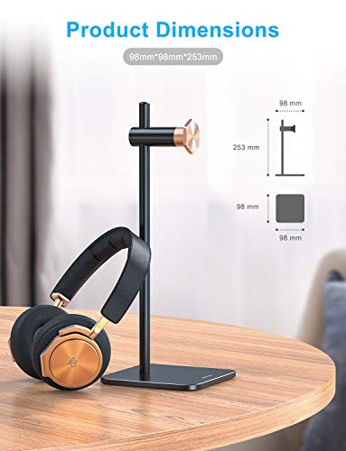 Headphone Stand Holder Adjustable,OMOTON Aluminum Haedset Desktop Stand Holder with Non-Slip Silicone Base for Sennheiser, Sony, Audio-Technica, Bose, Beats, AKG and More,Black