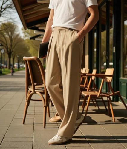 Image of KOTTY Men's Wide Leg Casual Style Korean Trousers with Relaxed Fit Tailoring Modern Structured Design for Professional Wear