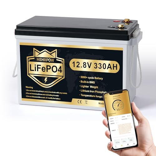 12V 330Ah LiFePO4 Batterie, 200A BMS 12v Lithium Batterie, bis zu 15000 Zyklen, Max.4224Wh Energie mit Low Temp Cut off, perfekt für Wohnmobil, Solar, Trolling Motor