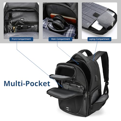 Swissdigital Design Men's Laptop Backpack for College and Business Travel with Integrated USB Charging Port and RFID Protection Fits Laptops up to 15.6 Inch, Black | SD1695-01