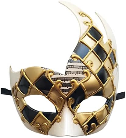 Coolwife Men's Masquerade Mask Vintage Venetian Checkered Musical Party Mardi Gras Mask