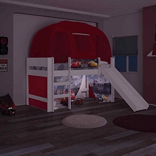 Cama com Escorregador Barraca Led Carros Original Disney Pura Magia Branco/vermelho