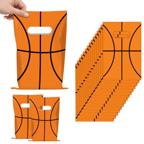 KERINGO 50 PCS Basketball Party Favors Bag Plastic Basketball Gift bags Basketball Party Decorations Basketball Goodie Treat Snack Candy Bags for Basketball Theme Birthday Party Supplies