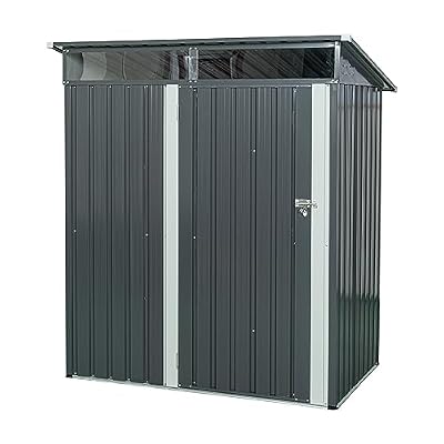 Qiokoith 5ft x 3ft Outdoor Metal Storage Shed Transparent Plate Gray/Black Easy to Assemble, Suitable for Outdoor Gardens (Gray)