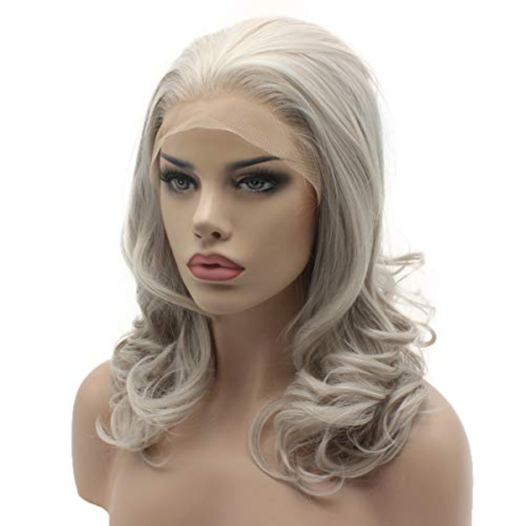 Stylish Medium Length Grey Synthetic Lace Front Wig