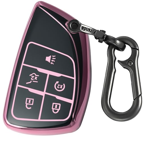 Kirsnda for chevrolet key fob cover with keychain Protective key case Compatible with GMC Canyon Sierra Colorado Equinox Silverado Suburban Tahoe Remote key shell Accessories 5 buttons pink