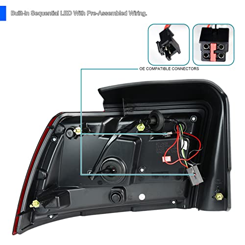 Spec-D Tuning Red Smoke Lens Sequential Led Bar Tail Lights Compatible With 1999-2004 Ford Mustang, Left + Right Pair Assembly #TOP4