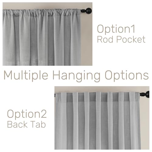 Image of Joydeco Linen Curtains for Living Room,Light Filtering Rod Pocket Back Tab Semi Sheer Drapes Window Long Curtains 96 inches Long Ebony Grey