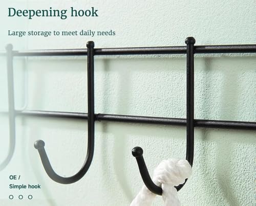 Image of iSTAR Heavy Duty Adhesive Wall Hooks Rack | No Drill Multipurpose Kitchen & Bathroom Organizer | Strong Self Adhesive Hanging Hooks for Towels, Utensils, Clothes, Bags (6 Hooks) - Black