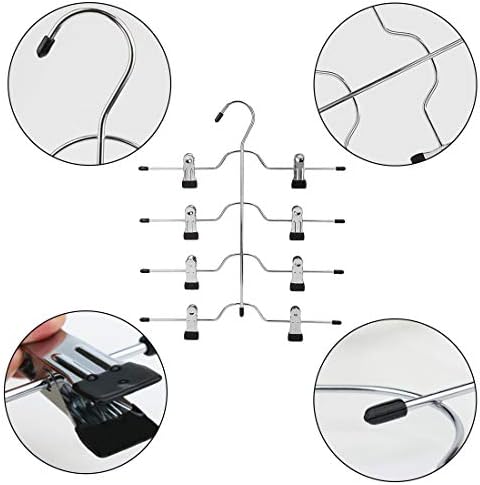 Qualsen Space Saving Hangers, 4 Tier Skirt Trouser Hangers with Clips, Metal Multifunctional Hangers with Soft Adjustable Clips, 2 Pack Skirt Hangers for Pants, Slacks, Jeans, Towels, Shorts Organizer