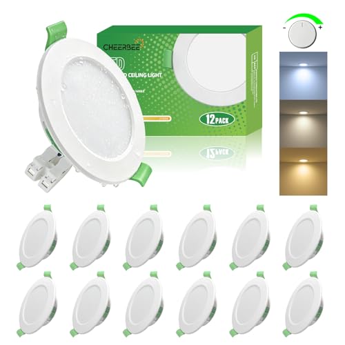 CHEERBEE Spot LED Encastrable Dimmable 5W 480LM, Spot LED Encastrable Extra Plat Ø68-80mm, Blanc Chaud 2700K Blanc Neutre 4000K Blanc Froid 6000K Réglable,...