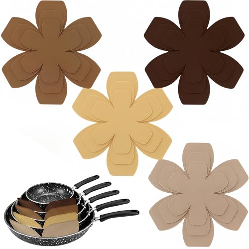 12 PCS Pot and Pan Protectors, 4 Colors(Brown tones) & 3 Sizes Thicker Felt Pan Protector Pads, Pot Separators for Stacking, Anti-Slip Dividers to Protect Glass Ceramic Plates Cookware from Scratching