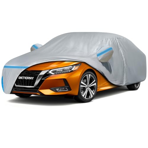 Image of Car Cover for 1999-2025 Nissan Sentra, Waterproof Custom-fit All Weather Sun Rain UV Dust Snow Wind Protection Outdoor Sentra Full Car Cover with Door Zipper and Cotton Lining-Grey