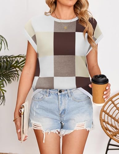 Image of ZESICA Women's Summer Trendy Knit Top 2026 Floral Print Short Sleeve Crewneck Loose Fit Sweater Vest Going Out Clothes
