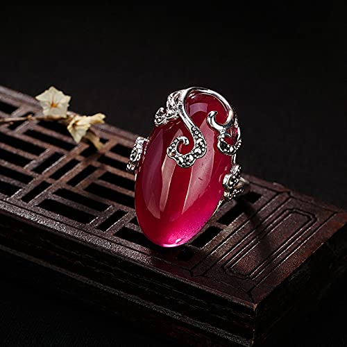 Bague ajustable femme en calcédoine et mosaïque vintage style nuages