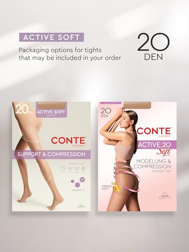Image of Conte Sheer Full Support Control Top Pantyhose Tights with Vitamin E for Sensitive Skin Active Soft 20 Den