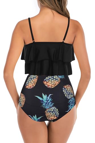 Image of Womens Tankini Swimsuits Ruffled Tank Top Tummy Control Floral Modest Swimwear High Waisted Bikini