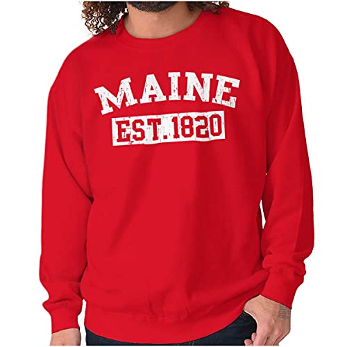 Classic Teaze Vintage Maine Distressed Established Sweatshirt For Men Or Women Red #TOP24