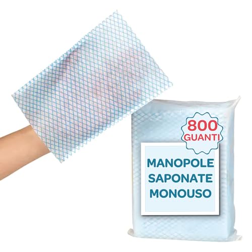 Sunny Day - 800X Manopole Saponate Monouso - Guanti Pre-Saponati Per Anziani - Lavaggio Senza Risciacquo Per Anziani Allettati O Incontinenti - Ottima
