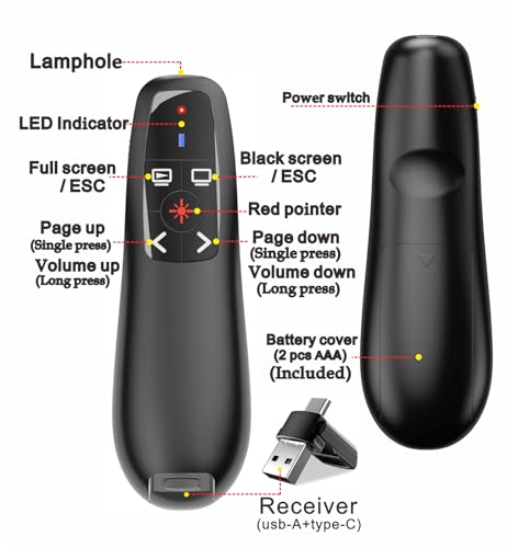 Presentation Clickers Wireless Presenter Remotes for PowerPoint, Powerpoint Clicker with Volume Control PowerPoint Slide Advancer for Mac, Receiver with Dual Functions,Computer, Laptop, LBBYDDLL