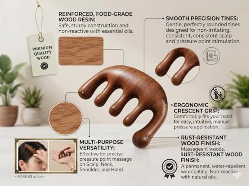 Image of Wooden Scalp Massager Comb for Hair Growth | Elephant Comb Gua Sha Head Massager | Wide Tooth Anti-Static Wooden Hair Comb for Scalp Massage, Blood Circulation, Stress Relief & Hair Care
