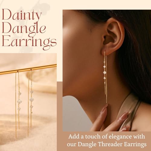 MBW Gold Threader Earrings for Women, 14K Dangle Long Chain Drop Earrings Dangling, Dainty Elegant Dangly Ear Chain with Tassel and Cubic Zirconia for Wedding Hoco Trendy Jewelry Accessories Gifts3