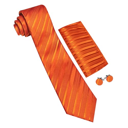 Image of Barry.Wang Tie Sets for Men Silk Stripe Necktie Woven Checkered Handkerchief Cufflinks Formal Business Wedding