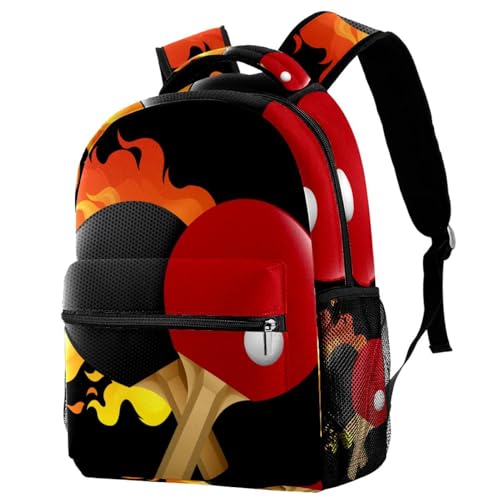 VAPOKF Sac à dos d'école, sac de voyage décontracté pour femmes, adolescentes, filles, garçons, ensemble de tennis de table flamboyant, multicolore, 29.4x20x40cm/11.5x8x16 in