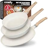 Cookify Set 3 Piezas Sartenes y Comal Antiadherente Cerámico Mármol Beige