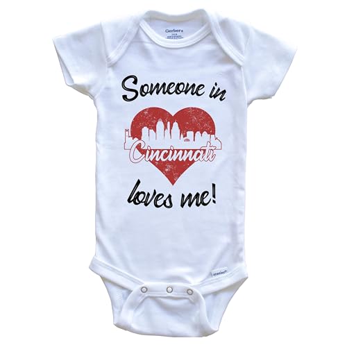 Someone in Cincinnati Loves Me Red Heart Skyline One Piece Baby Bodysuit, 3-6 Months White