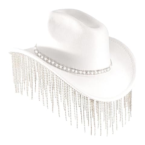 Womens Rhinestone Cowgirl Cowboy Hat Wide Brim Diamond-Glitter-Western-Cowboy Hat Bling Cowgirl Hat for Women with Tassel Cover