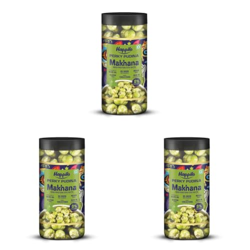 Image of Happilo Premium Makhana Perky Pudina Jar 80g | Roasted Foxnuts, Phool Makhana | Healthy Snacks | Low Calorie, Vegan & Crunchy (Pack of 3)