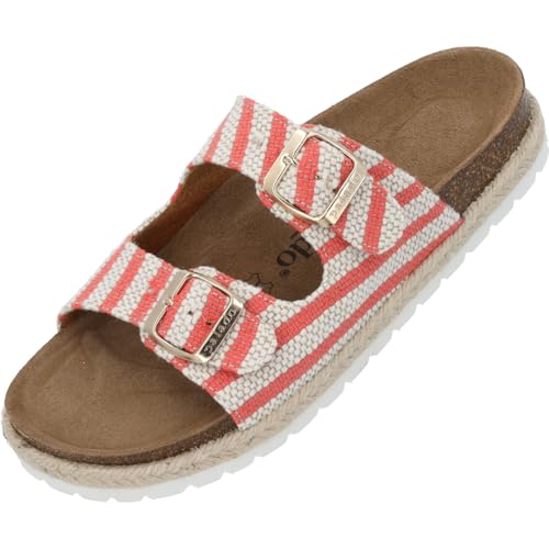 Palado Pantoletten Damen Korfu Marina – elegante Sandalen Made in Spain - bequeme Hausschuhe mit Kork-Fußbett - modische Sommerschuhe Rot UK6 - EU39