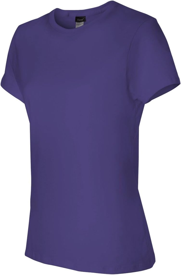 Hanes SL04 Women’s Perfect-T Shirt, 100% Ring-Spun Cotton, Lightweight 4.5 oz, Pre-Shrunk, Contoured Fit, Tear-Away Label, Sustainable, Soft & Durable Tee, Medium, Purple - Image 6