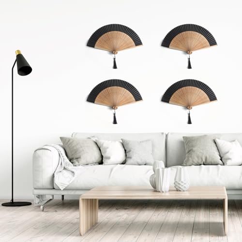 Boao MA-BOAO-847133 2 Pcs Folding Hand Fan 8.27 Inch Bamboo Silk Fans Vintage Retro Style Hand Held Fan Folding Chinese Japanese Fan With Tassels And Fabric Sleeves thumb #6