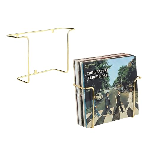 MyGift Brass Metal Wall Mounted Vinyl Record Storage Racks