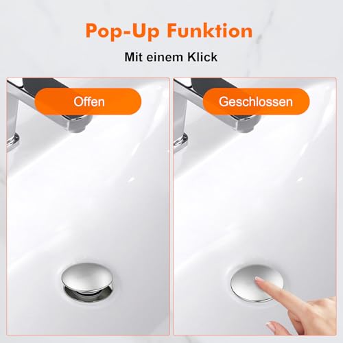 Ibergrif Messing Ablaufgarnitur Waschbecken mit Überlauf – 41–50 mm Pop-up Stopfen mit Chromadapter, Tropf- und auslaufsicher, Anti-Verstopfung, Modell M20502