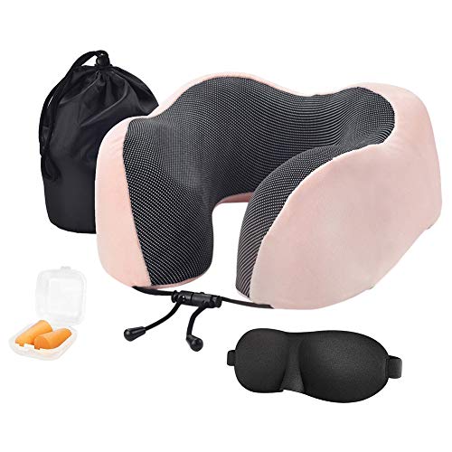WENYU Coussin Voyage Avion a Memoire de Forme, Coussin de Voyage, Oreiller de Voyagepour Avion et Train, Masque pour Dormir+ Bouchons d?Oreilles + Sac Transport Inclus Cover