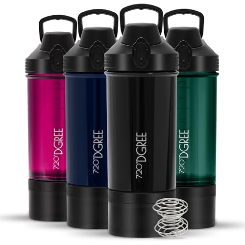720°DGREE Fitness Shaker uberShaker - 550ml - Premium Mezclador Proteínas con compartimento para polvo - Sin-Fugas, Sin-BPA - Vaso agitador para batidos proteínas cremosos, gimnasio, entrenamiento