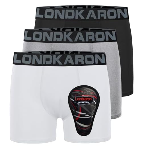 Londkaron 3-Pack Youth Boys Stretch Boxer Briefs w/Soft Protective Cup, Elite Boxer Jock for Baseball & Football (Medium, White/Black/Light Grey)