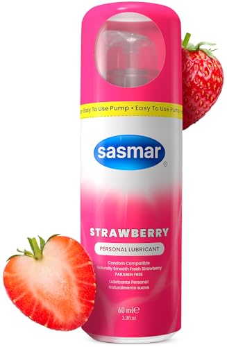 Sasmar Strawberry Flavored Lubricant - Water Based Personal Lube for Men, Women - Feels Natural, Long Lasting Formula, Paraben Free, Toy-Friendly and Condom Safe, Oral Lubricant for Couples - 60 ml