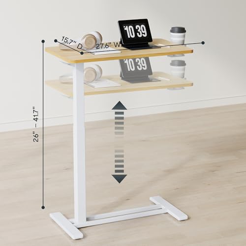 Flexispot Medical Adjustable Overbed Bedside Table With Wheels Pneumatic Mobile Standing Desk Laptop Desk Rolling Computer Cart Movable Overbed Table Hospital Home Use thumb #1