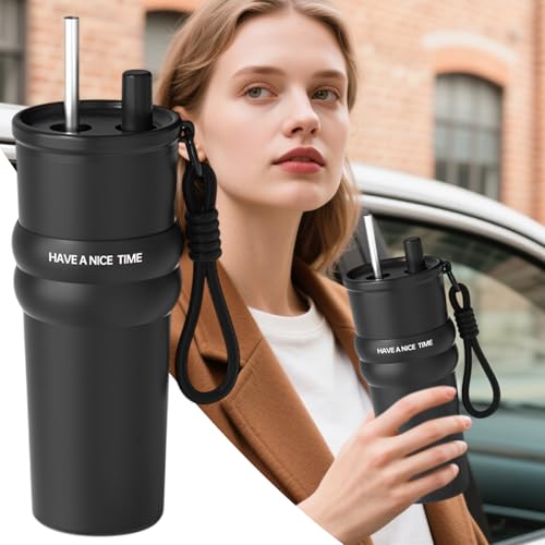 Gourde isotherme 710 ml avec paille : tasse à thé grand format anti-fuite