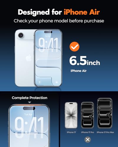 Image of UNBREAKcable 3-Pack Screen Protector for iPhone Air, Double Shatterproof Tempered Glass [Easy Installation Frame] [9H Hardness] [99.99% HD Clear] [Case Friendly] for iPhone 6.5 inch