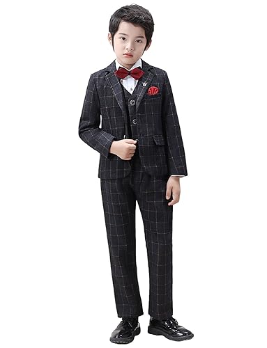 Costume à carreaux garçon 3 pièces avec veste gilet et pantalon formel